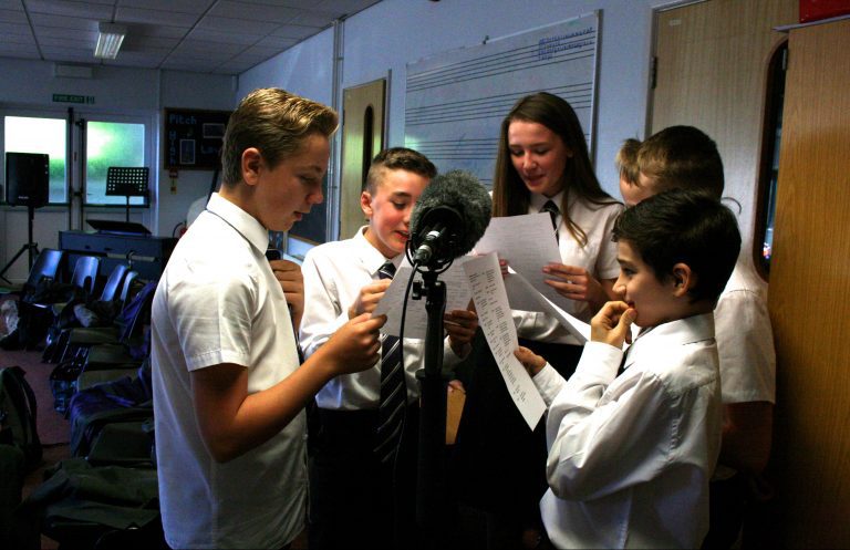 Ridgeway students record part of a radio play