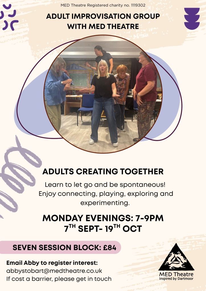 Poster explaining the details for the adults improvisation course in the Autumn 2026